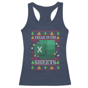 Funny Christmas Freak In The Sheets Racerback Tank Top Excel Spreadsheets Office Ugly Christmas Accountant Gift TS10 Navy Print Your Wear