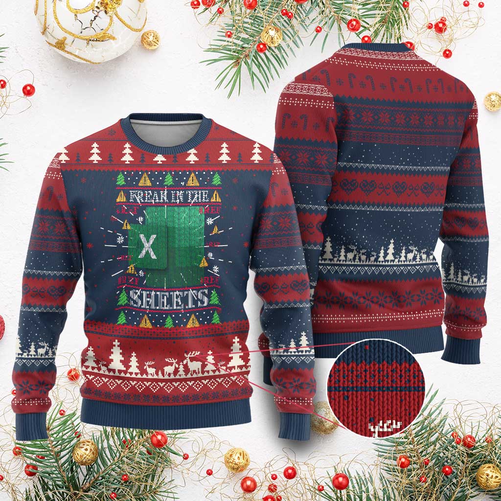 Funny Christmas Freak In The Sheets Knit Sweatshirt Excel Spreadsheets Office Ugly Christmas Accountant Gift - Print Your Wear