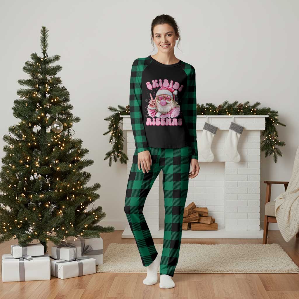Skibidi Rizzmas Christmas Plaid Pajama Set Rizz Santa Pink Bubble Gum Funny Xmas Girl Kids Gen Alpha TS10 Green Plaid Print Your Wear