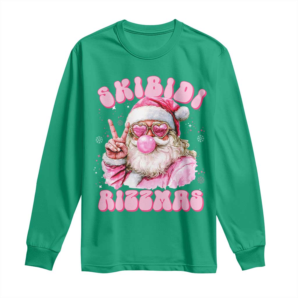 Skibidi Rizzmas Christmas Long Sleeve Shirt Rizz Santa Pink Bubble Gum Funny Xmas Girl Kids Gen Alpha TS10 Irish Green Print Your Wear