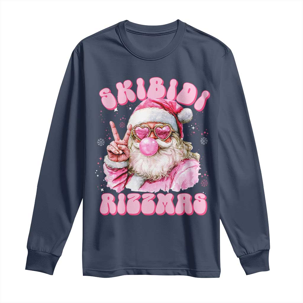 Skibidi Rizzmas Christmas Long Sleeve Shirt Rizz Santa Pink Bubble Gum Funny Xmas Girl Kids Gen Alpha TS10 Navy Print Your Wear