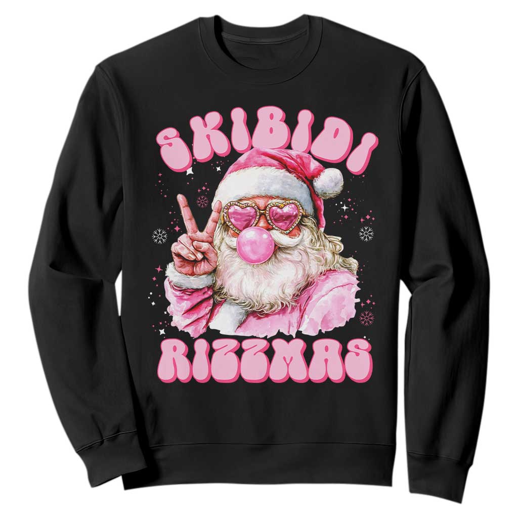 Skibidi Rizzmas Christmas Sweatshirt Rizz Santa Pink Bubble Gum Funny Xmas Girl Kids Gen Alpha TS10 Black Print Your Wear