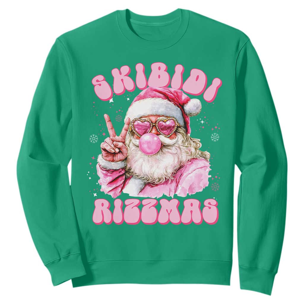 Skibidi Rizzmas Christmas Sweatshirt Rizz Santa Pink Bubble Gum Funny Xmas Girl Kids Gen Alpha TS10 Irish Green Print Your Wear