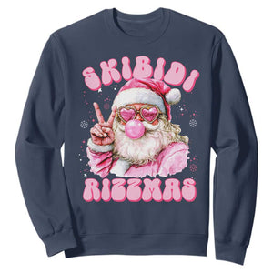 Skibidi Rizzmas Christmas Sweatshirt Rizz Santa Pink Bubble Gum Funny Xmas Girl Kids Gen Alpha TS10 Navy Print Your Wear
