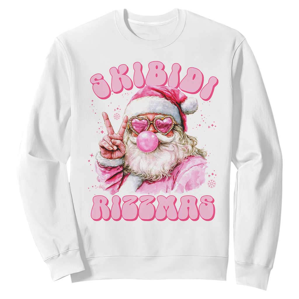 Skibidi Rizzmas Christmas Sweatshirt Rizz Santa Pink Bubble Gum Funny Xmas Girl Kids Gen Alpha TS10 White Print Your Wear