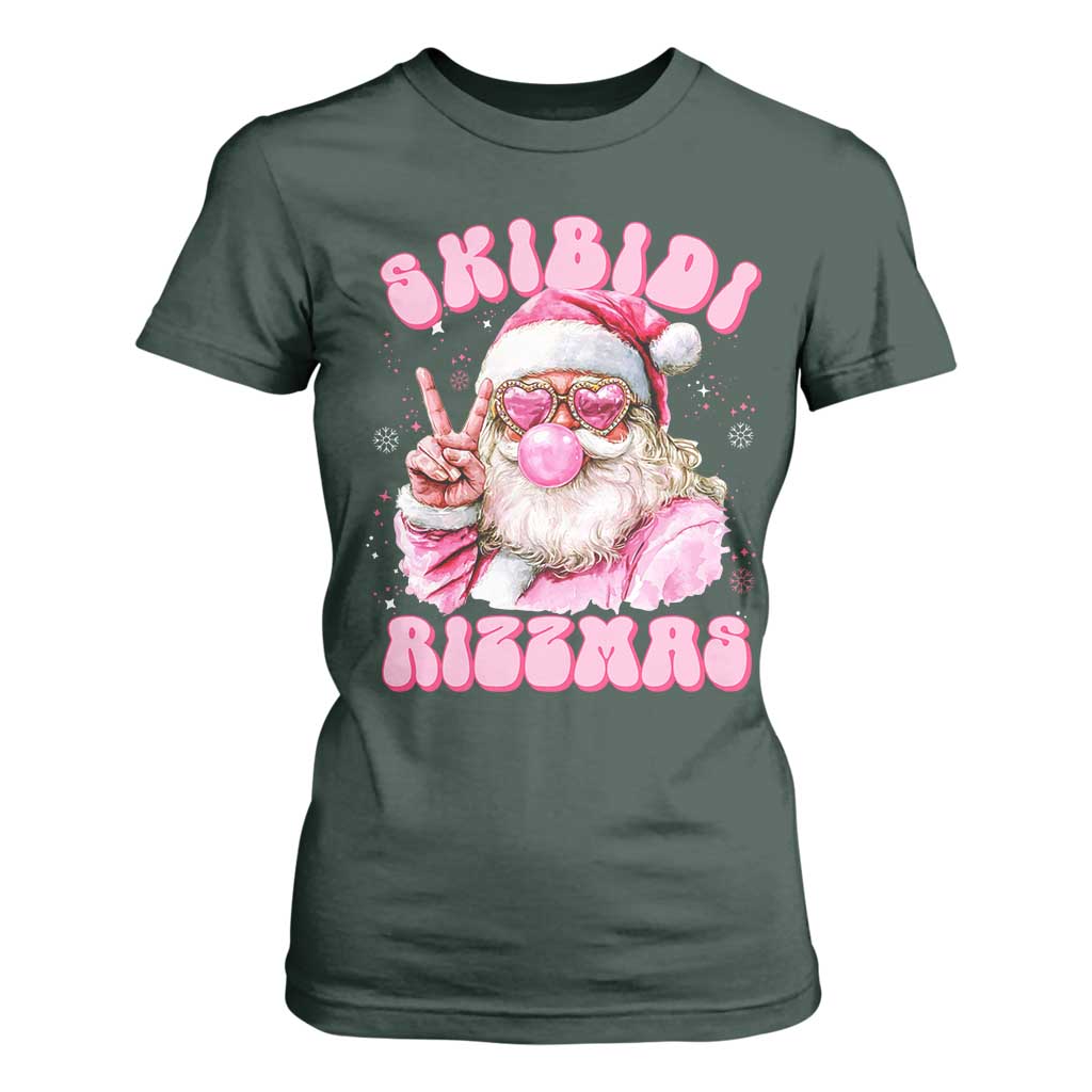 Skibidi Rizzmas Christmas T Shirt For Women Rizz Santa Pink Bubble Gum Funny Xmas Girl Kids Gen Alpha TS10 Dark Forest Green Print Your Wear