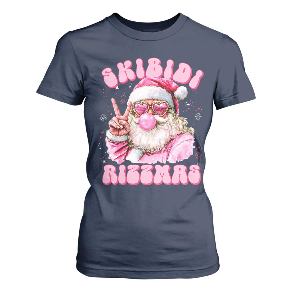 Skibidi Rizzmas Christmas T Shirt For Women Rizz Santa Pink Bubble Gum Funny Xmas Girl Kids Gen Alpha TS10 Navy Print Your Wear