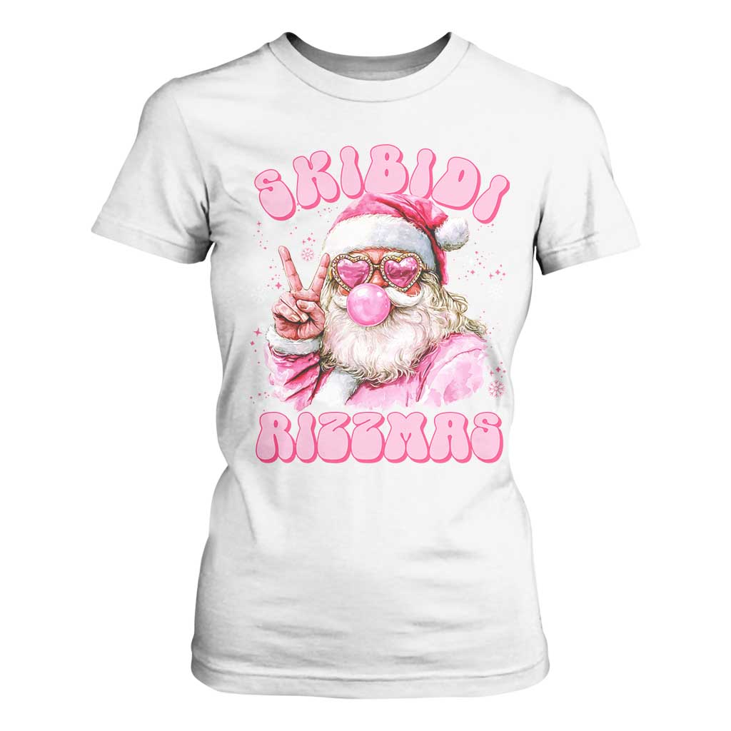Skibidi Rizzmas Christmas T Shirt For Women Rizz Santa Pink Bubble Gum Funny Xmas Girl Kids Gen Alpha TS10 White Print Your Wear