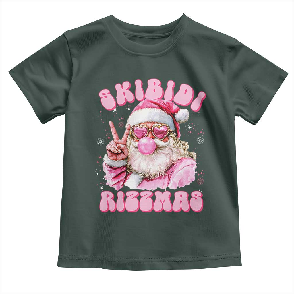 Skibidi Rizzmas Christmas Toddler T Shirt Rizz Santa Pink Bubble Gum Funny Xmas Girl Kids Gen Alpha TS10 Dark Forest Green Print Your Wear