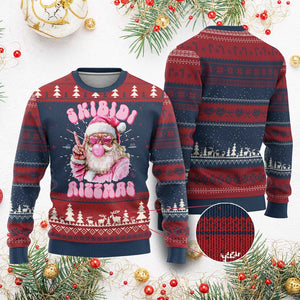 Skibidi Rizzmas Christmas Knit Sweatshirt Rizz Santa Pink Bubble Gum Funny Xmas Girl Kids Gen Alpha TS10 Burgundy Print Your Wear