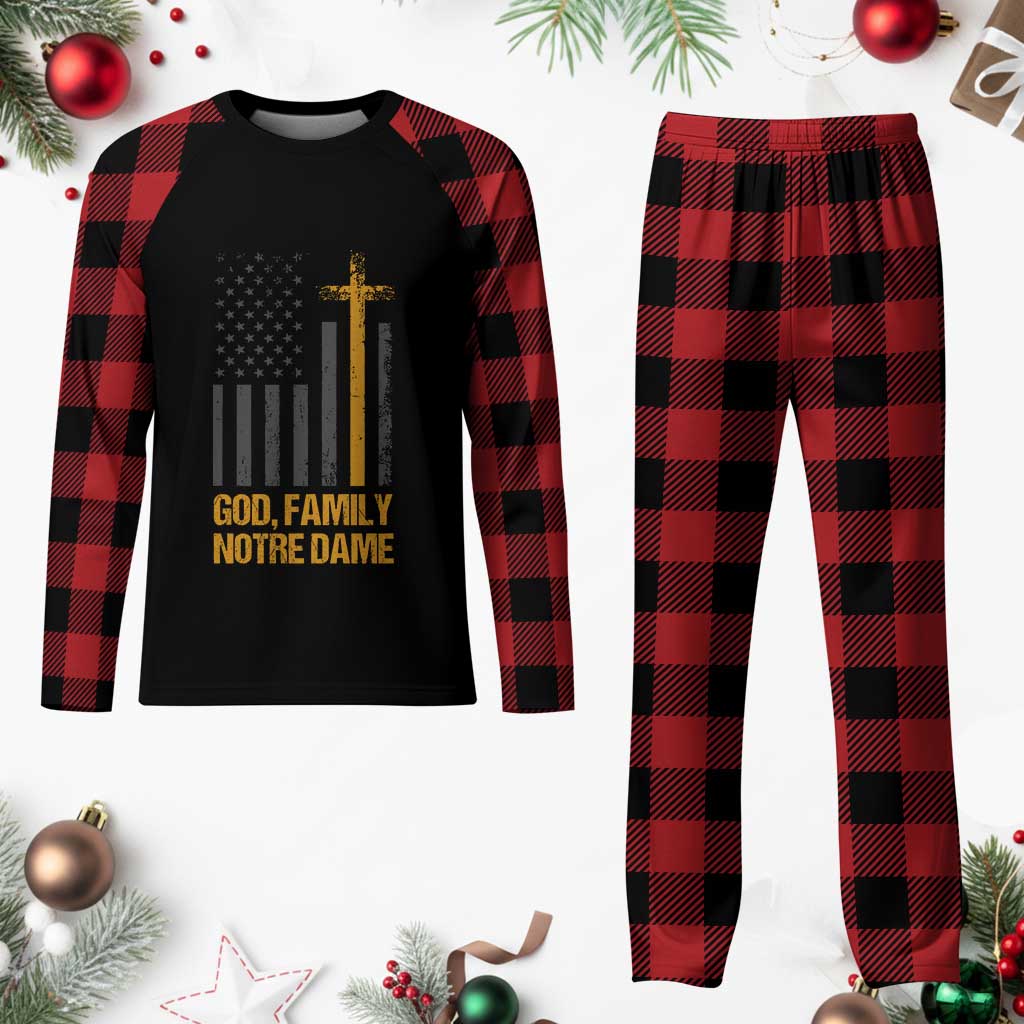 God First Family Second Then Notre Dame Plaid Pajama Set US Flag TS10 Buffalo Plaid Print Your Wear