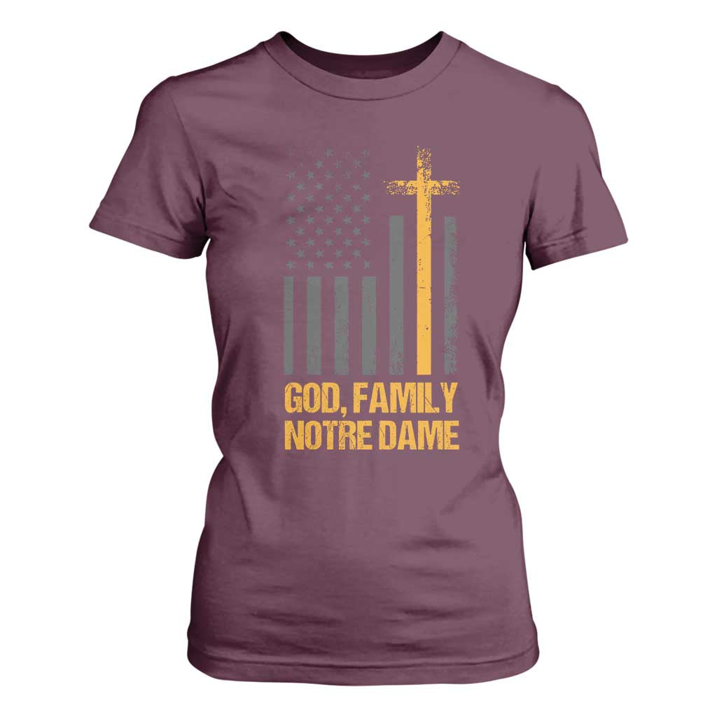 God First Family Second Then Notre Dame T Shirt For Women US Flag TS10 Maroon Print Your Wear