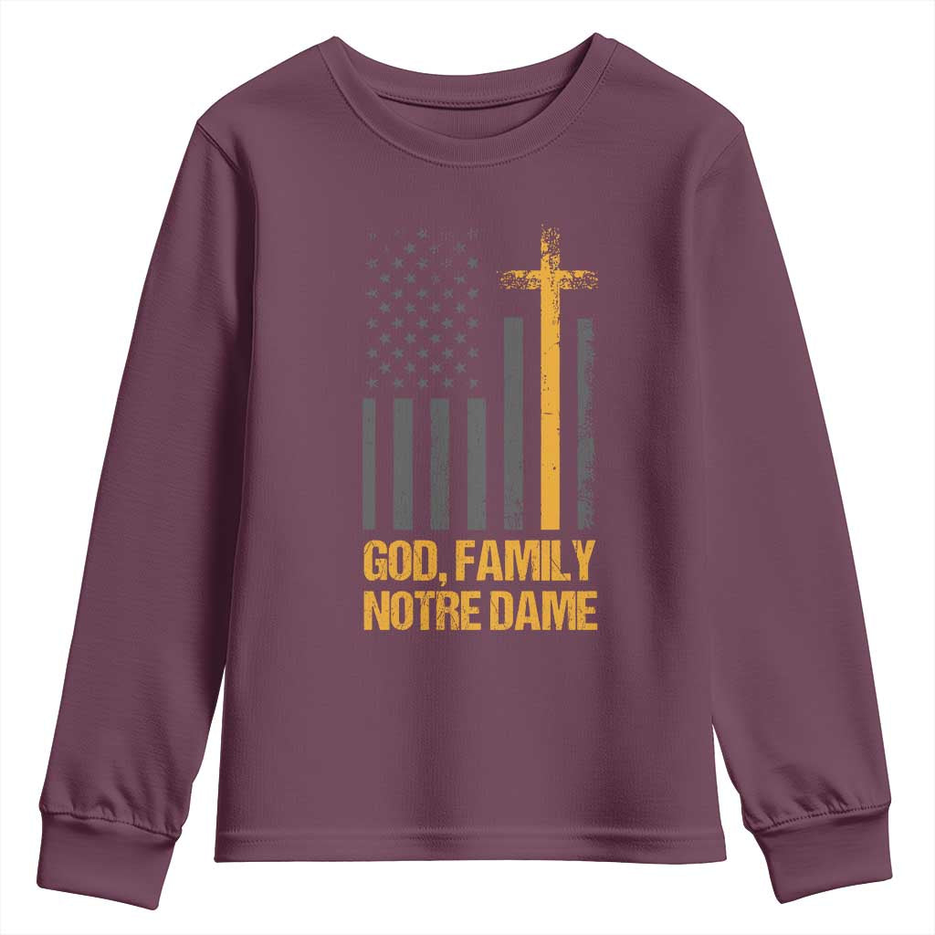 God First Family Second Then Notre Dame Youth Sweatshirt US Flag TS10 Maroon Print Your Wear