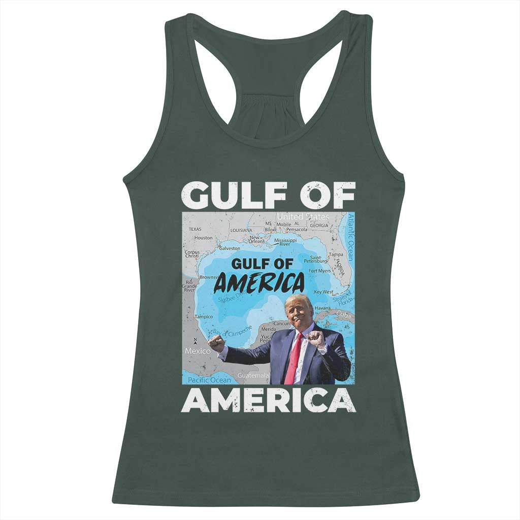 America's Gulf Mexico Racerback Tank Top Trump Dancing Funny Map TS10 Dark Forest Green Print Your Wear