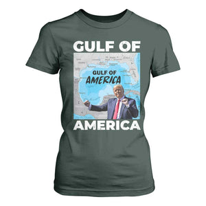 America's Gulf Mexico T Shirt For Women Trump Dancing Funny Map TS10 Dark Forest Green Print Your Wear