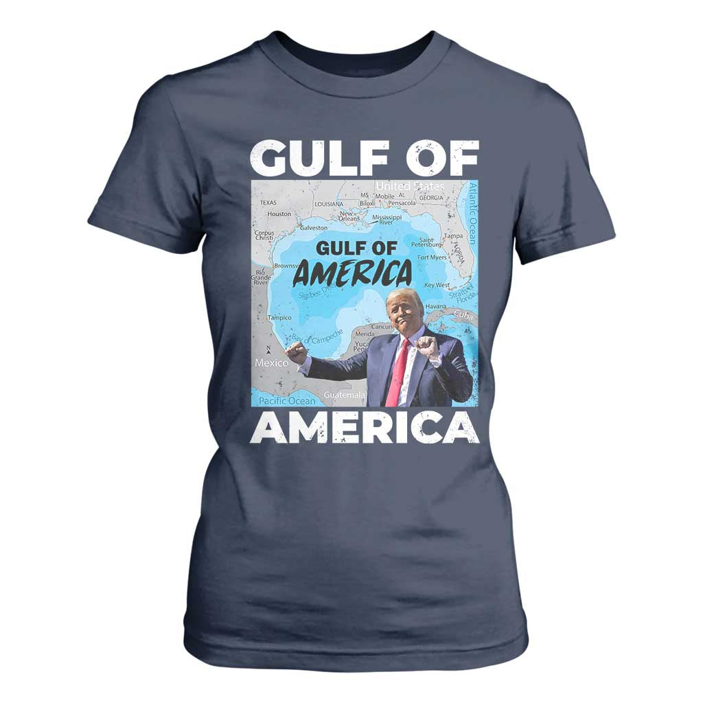 America's Gulf Mexico T Shirt For Women Trump Dancing Funny Map TS10 Navy Print Your Wear