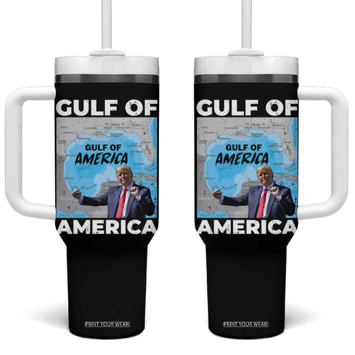 America's Gulf Mexico Tumbler With Handle Trump Dancing Funny Map TS10 One Size: 40 oz Black Print Your Wear
