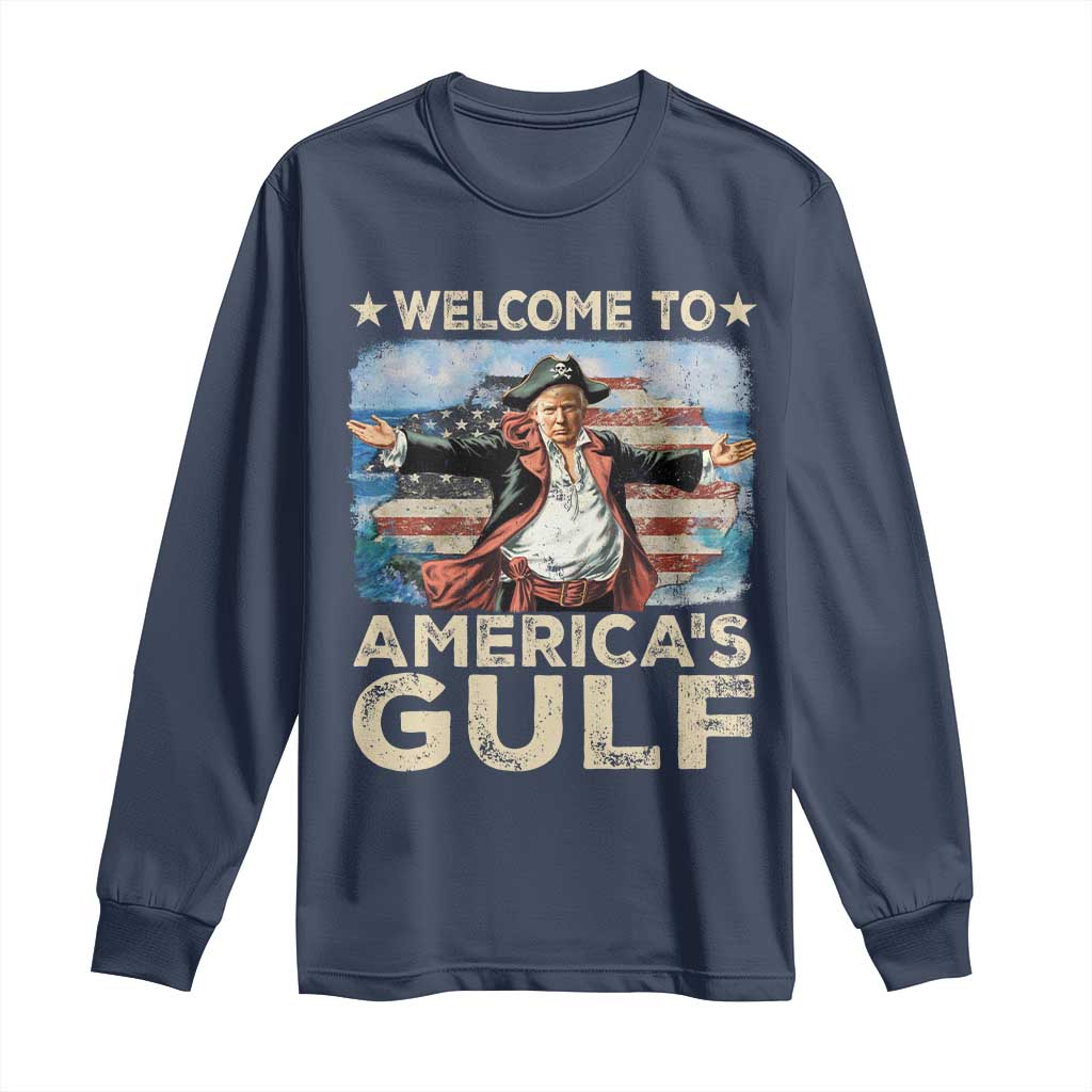 America's Gulf Mexico Long Sleeve Shirt Presdent Trump Pirate TS10 Navy Print Your Wear