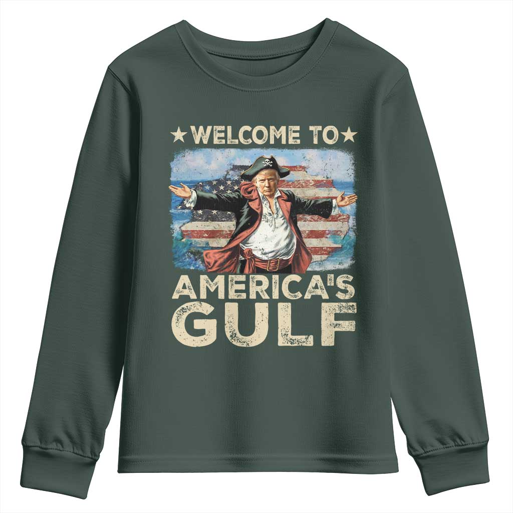 America's Gulf Mexico Youth Sweatshirt Presdent Trump Pirate TS10 Dark Forest Green Print Your Wear