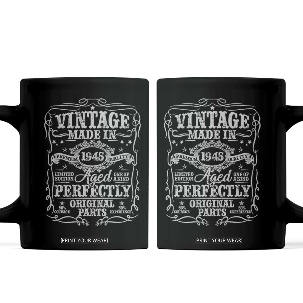 80th Birthday Gift Coffee Mug Vintage Born 1945 Turning 80 Year Old TS10 Black Print Your Wear