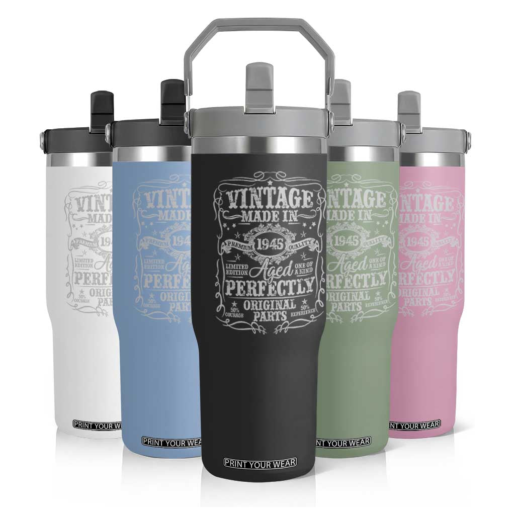 80th Birthday Gift Flip Straw Tumbler Vintage Born 1945 Turning 80 Year Old TS10 Print Your Wear