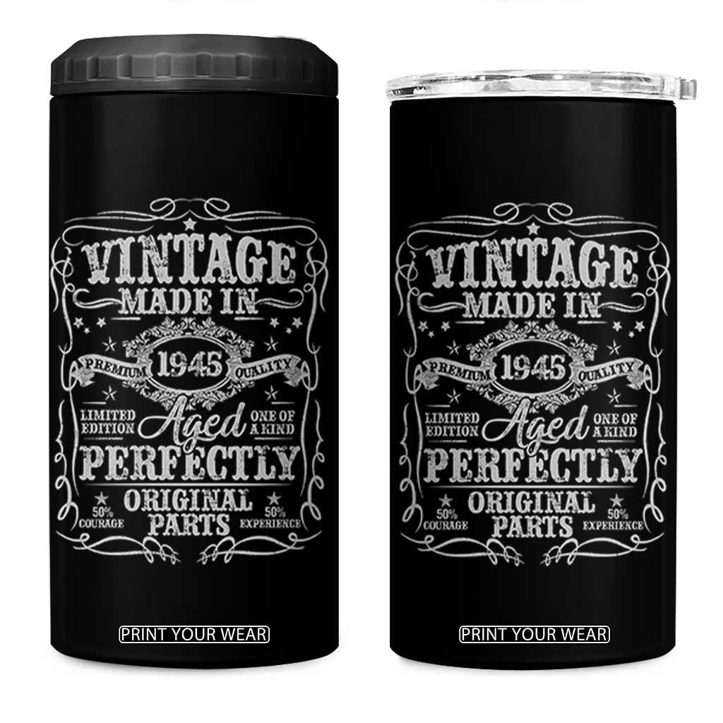 80th Birthday Gift 4 in 1 Can Cooler Tumbler Vintage Born 1945 Turning 80 Year Old TS10 One Size: 16 oz Black Print Your Wear