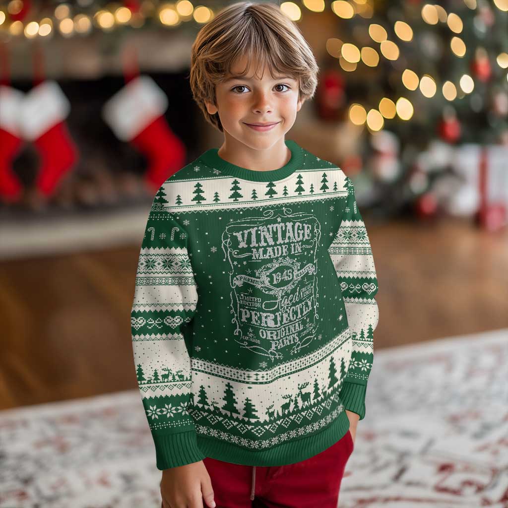 80th Birthday Gift Ugly Christmas Sweater Vintage Born 1945 Turning 80 Year Old TS10 Forest Green Beige Print Your Wear
