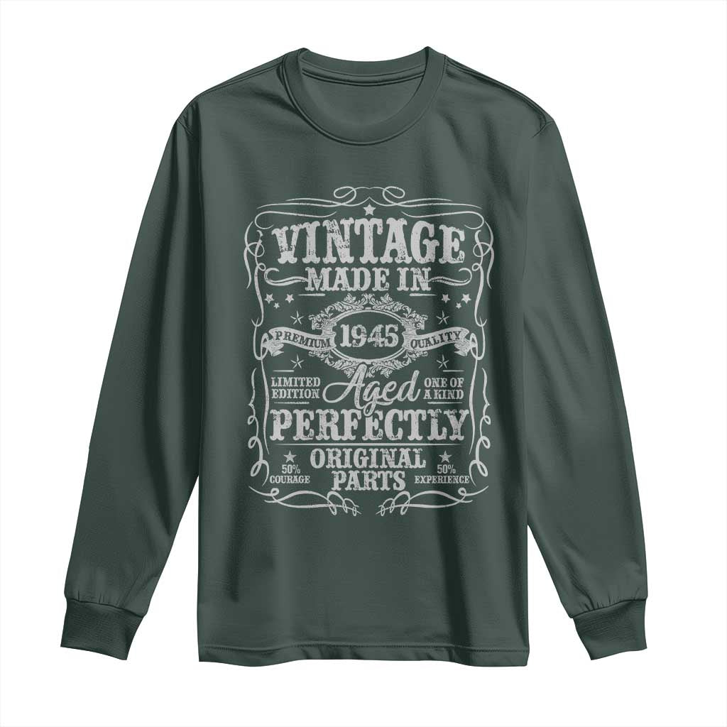 80th Birthday Gift Long Sleeve Shirt Vintage Born 1945 Turning 80 Year Old TS10 Dark Forest Green Print Your Wear