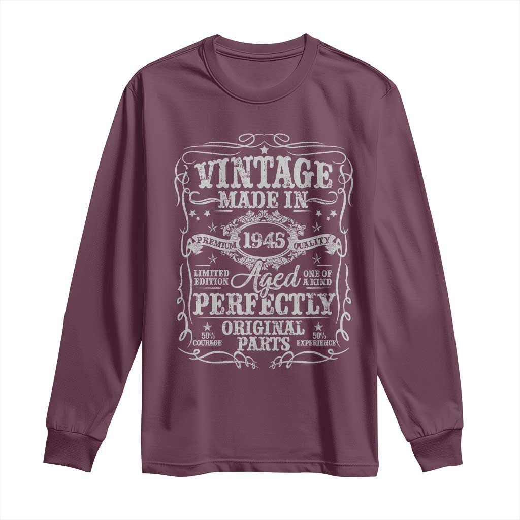 80th Birthday Gift Long Sleeve Shirt Vintage Born 1945 Turning 80 Year Old TS10 Maroon Print Your Wear
