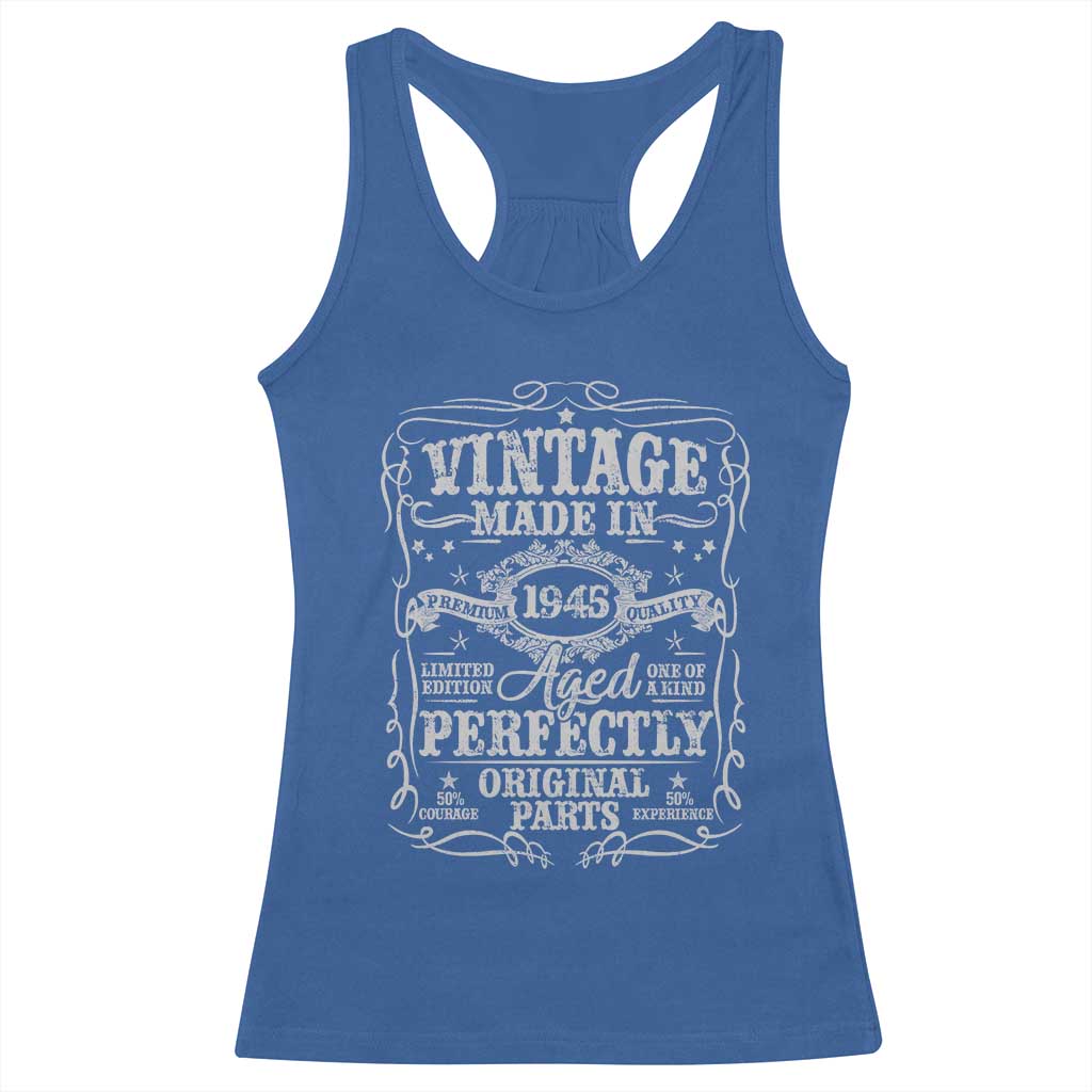 80th Birthday Gift Racerback Tank Top Vintage Born 1945 Turning 80 Year Old TS10 Royal Blue Print Your Wear