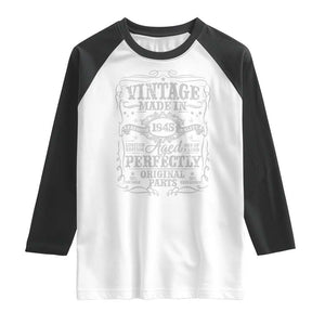 80th Birthday Gift Raglan Shirt Vintage Born 1945 Turning 80 Year Old TS10 White Black Print Your Wear