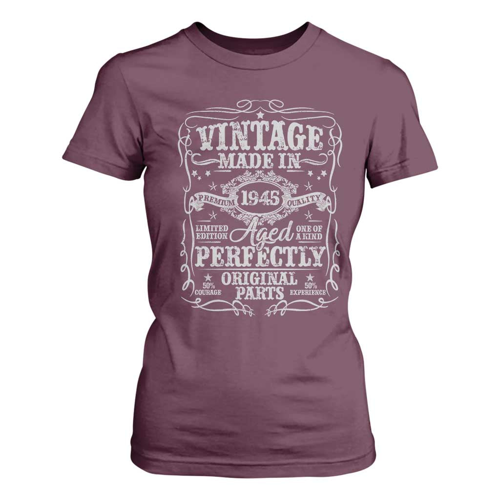 80th Birthday Gift T Shirt For Women Vintage Born 1945 Turning 80 Year Old TS10 Maroon Print Your Wear