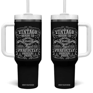 80th Birthday Gift Tumbler With Handle Vintage Born 1945 Turning 80 Year Old TS10 One Size: 40 oz Black Print Your Wear