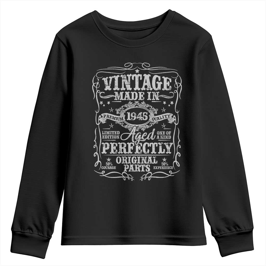 80th Birthday Gift Youth Sweatshirt Vintage Born 1945 Turning 80 Year Old TS10 Black Print Your Wear
