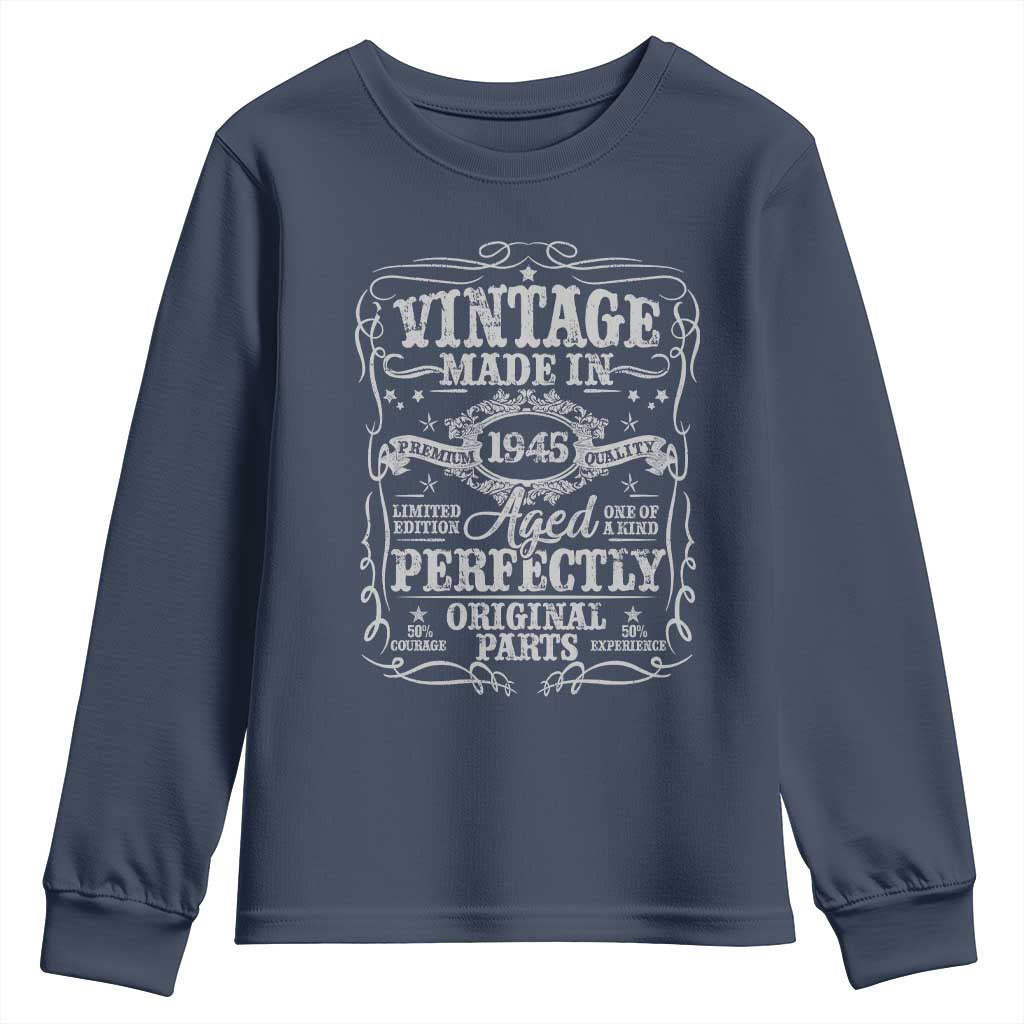 80th Birthday Gift Youth Sweatshirt Vintage Born 1945 Turning 80 Year Old TS10 Navy Print Your Wear