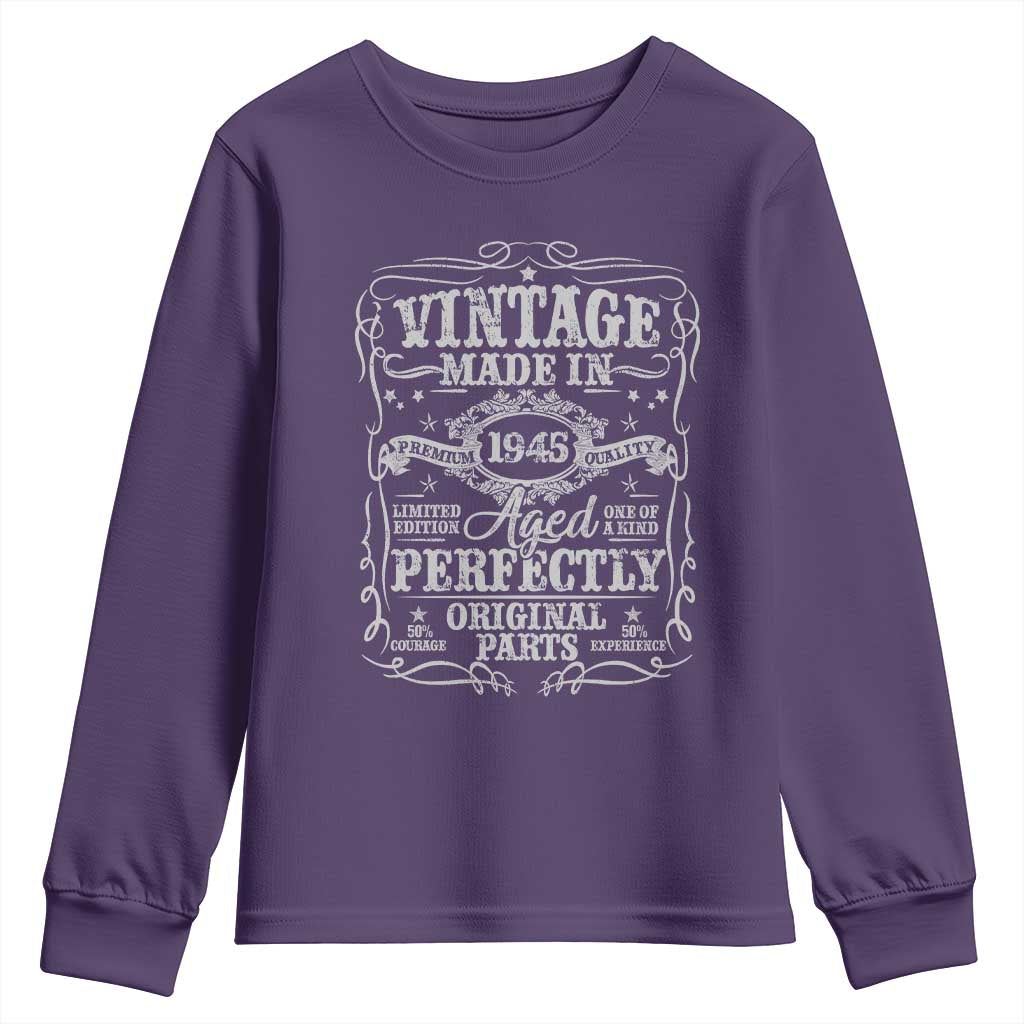 80th Birthday Gift Youth Sweatshirt Vintage Born 1945 Turning 80 Year Old TS10 Purple Print Your Wear