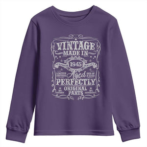 80th Birthday Gift Youth Sweatshirt Vintage Born 1945 Turning 80 Year Old TS10 Purple Print Your Wear