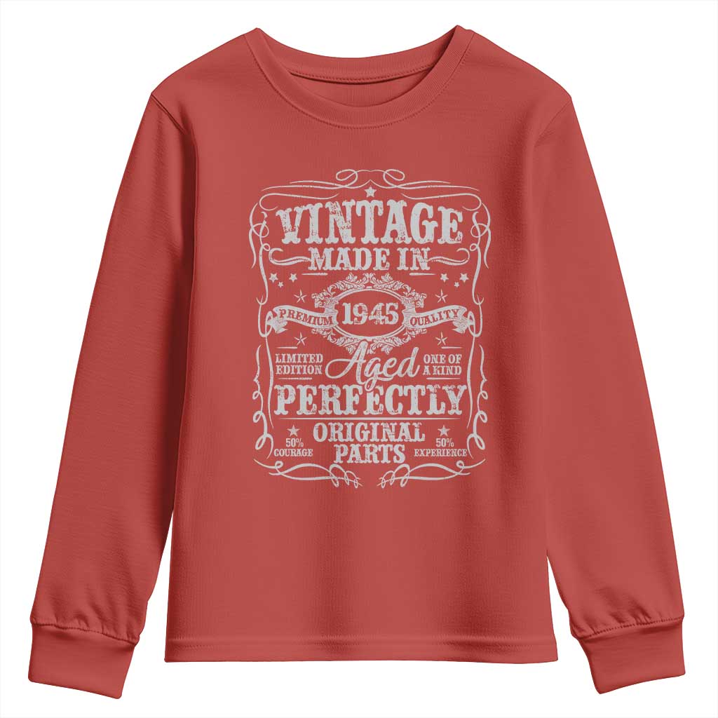 80th Birthday Gift Youth Sweatshirt Vintage Born 1945 Turning 80 Year Old TS10 Red Print Your Wear