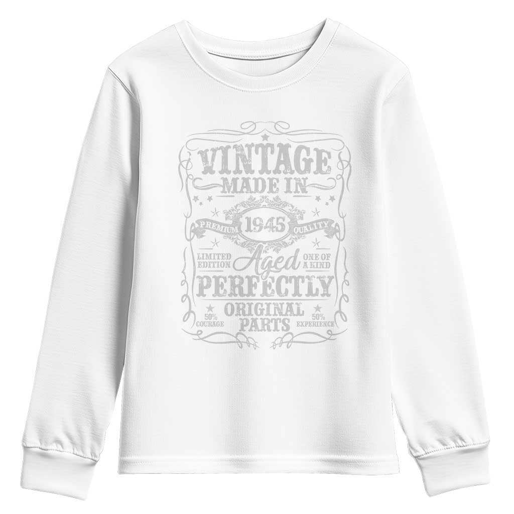 80th Birthday Gift Youth Sweatshirt Vintage Born 1945 Turning 80 Year Old TS10 White Print Your Wear