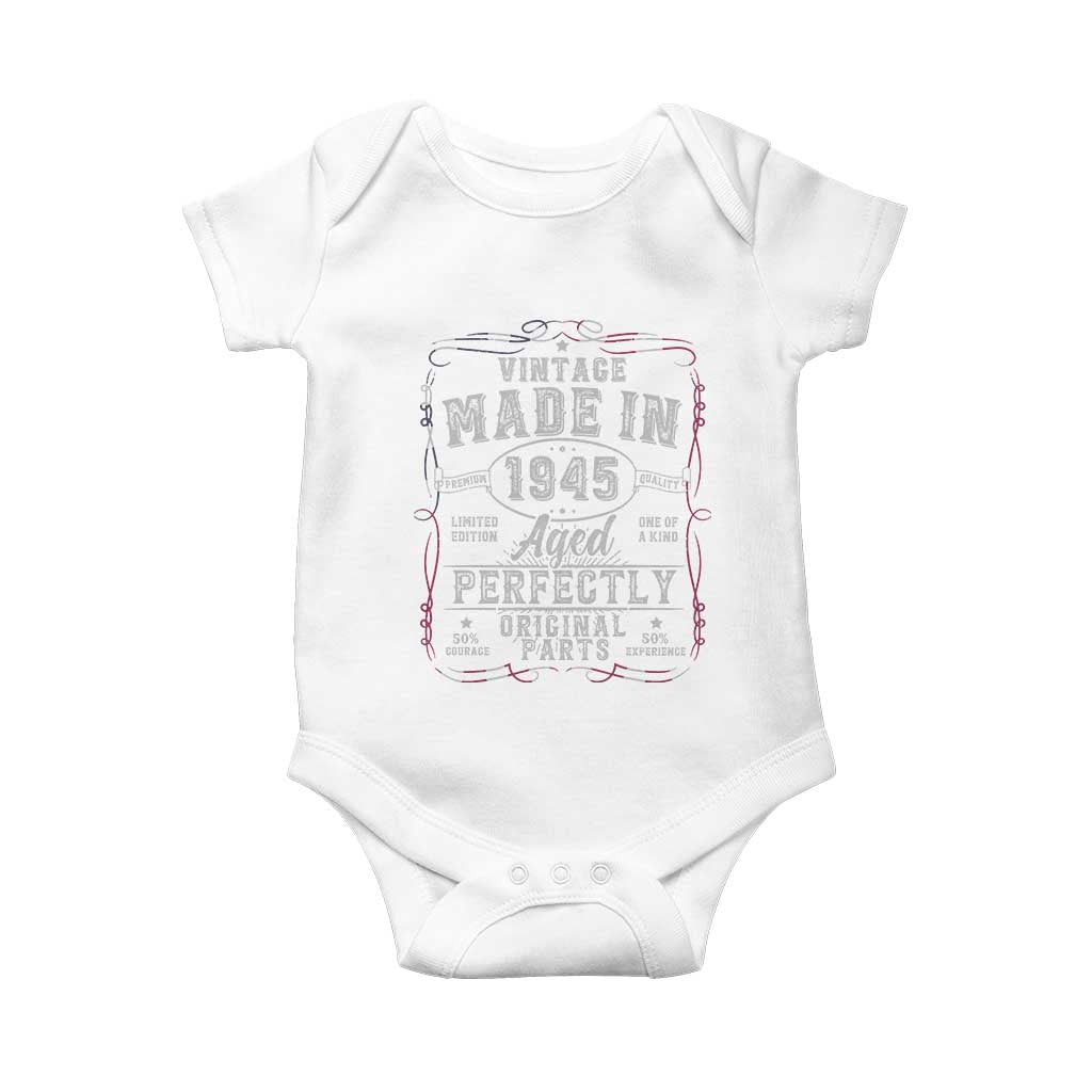 Vintage 1945 Baby Onesie Aged Perfectly 80th Birthday Gift American Flag TS10 White Print Your Wear