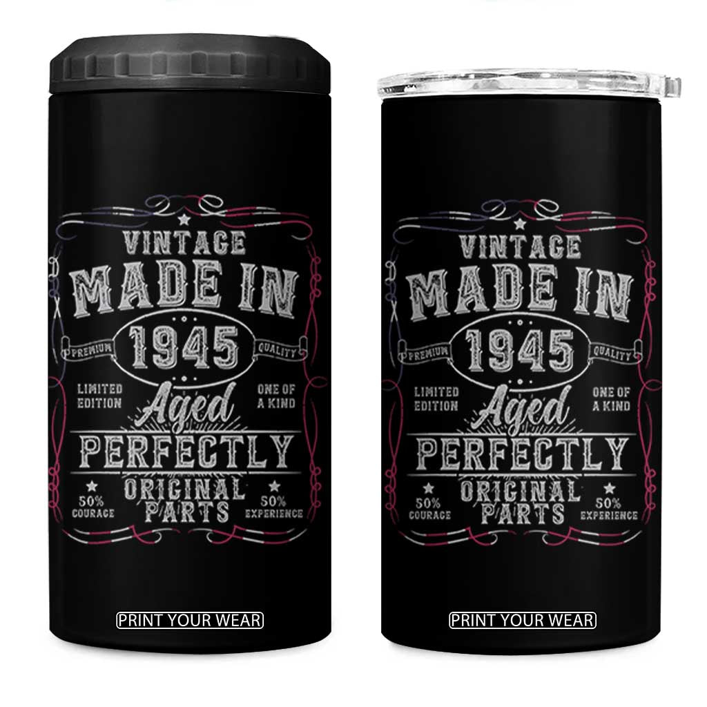 Vintage 1945 4 in 1 Can Cooler Tumbler Aged Perfectly 80th Birthday Gift American Flag TS10 One Size: 16 oz Black Print Your Wear