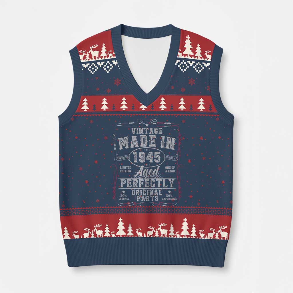 Vintage 1945 V-Neck Knit Sweater Vest Aged Perfectly 80th Birthday Gift American Flag TS10 Navy Red Print Your Wear