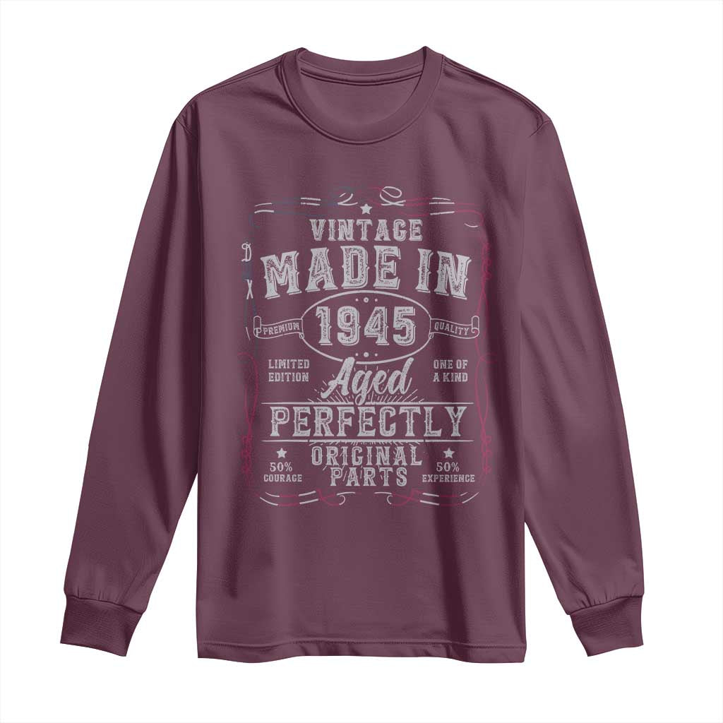 Vintage 1945 Long Sleeve Shirt Aged Perfectly 80th Birthday Gift American Flag TS10 Maroon Print Your Wear