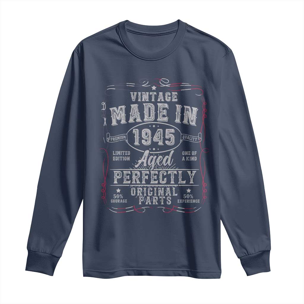 Vintage 1945 Long Sleeve Shirt Aged Perfectly 80th Birthday Gift American Flag TS10 Navy Print Your Wear