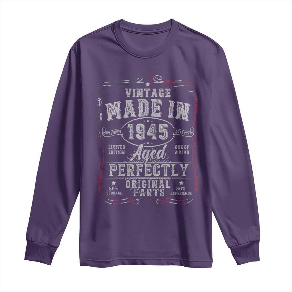 Vintage 1945 Long Sleeve Shirt Aged Perfectly 80th Birthday Gift American Flag TS10 Purple Print Your Wear
