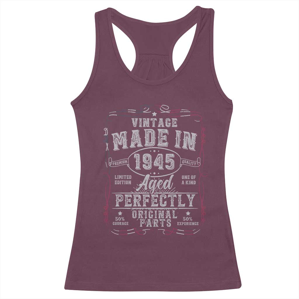 Vintage 1945 Racerback Tank Top Aged Perfectly 80th Birthday Gift American Flag TS10 Maroon Print Your Wear