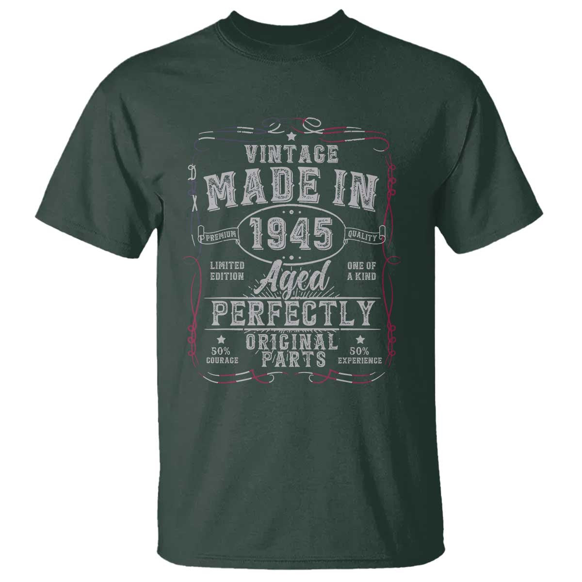 Vintage 1945 T Shirt Aged Perfectly 80th Birthday Gift American Flag TS10 Dark Forest Green Print Your Wear