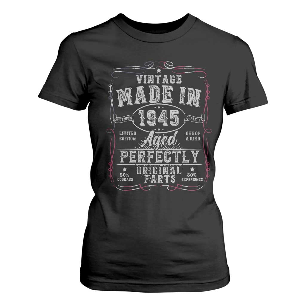 Vintage 1945 T Shirt For Women Aged Perfectly 80th Birthday Gift American Flag TS10 Black Print Your Wear