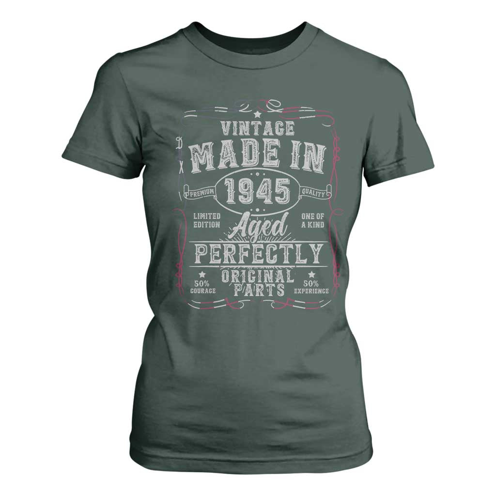 Vintage 1945 T Shirt For Women Aged Perfectly 80th Birthday Gift American Flag TS10 Dark Forest Green Print Your Wear