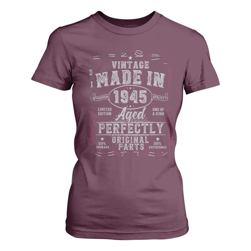 Vintage 1945 T Shirt For Women Aged Perfectly 80th Birthday Gift American Flag TS10 Maroon Print Your Wear